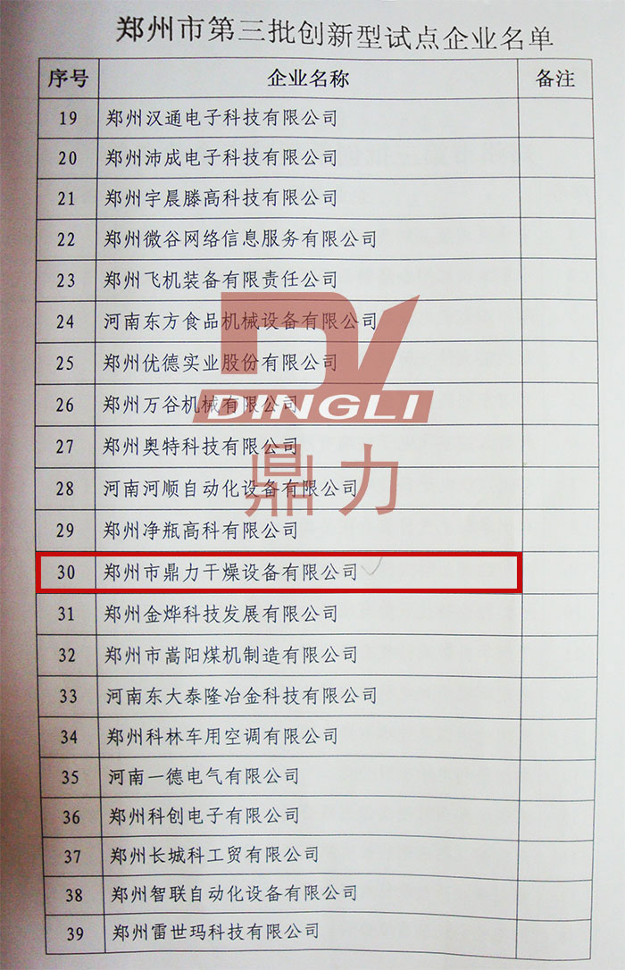 鄭州市第三批創(chuàng)新型試點(diǎn)企業(yè)名單